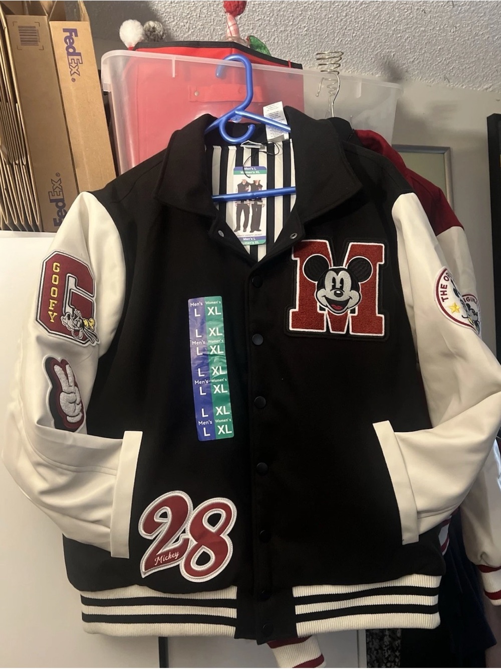 Men's Black and White Mickey Varsity Bomber Jacket